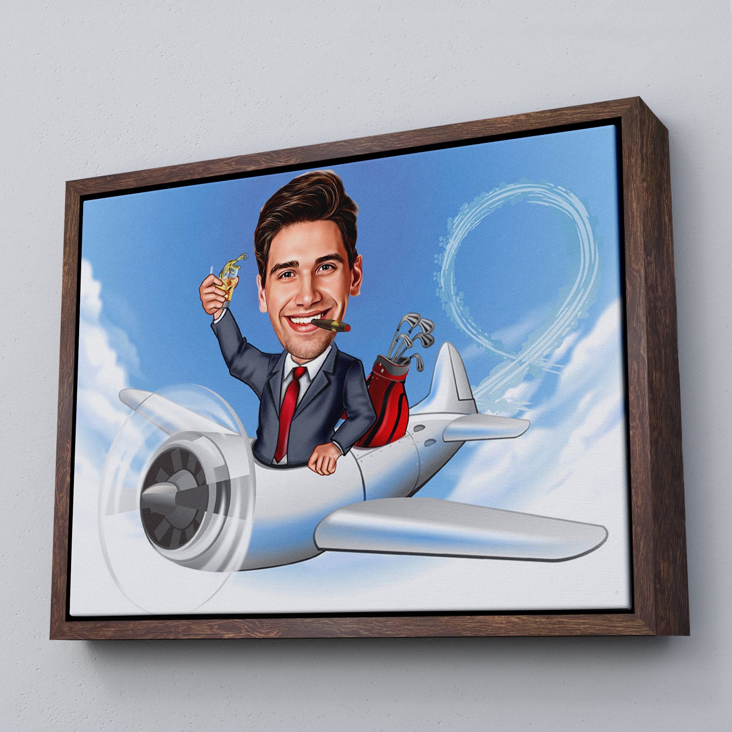 Kişiye Özel Uçak ve Golf Karikatür Tablosu