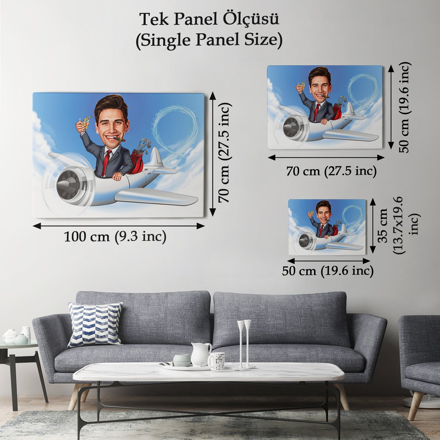 Kişiye Özel Uçak ve Golf Karikatür Tablosu