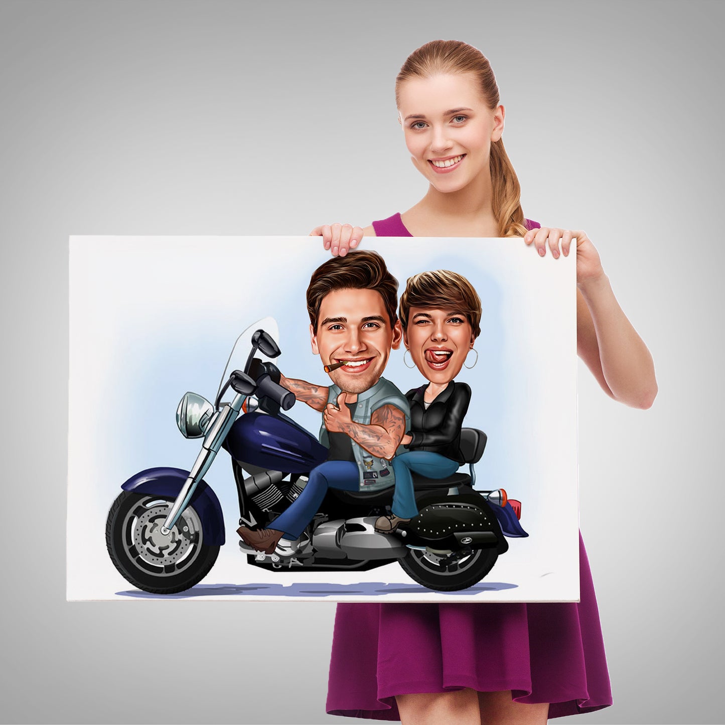 Kişiselleştirilmiş Motosiklet Temalı Karikatür Tablo