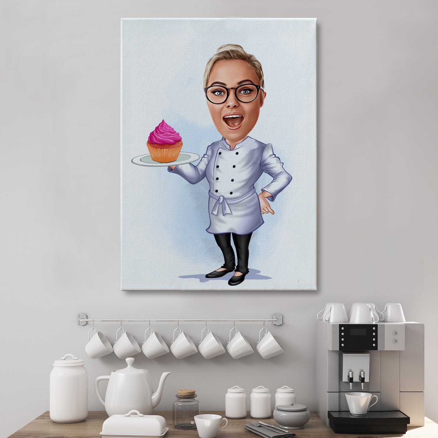 Kişiselleştirilmiş Pasta Şefi Temalı Karikatür Tablo