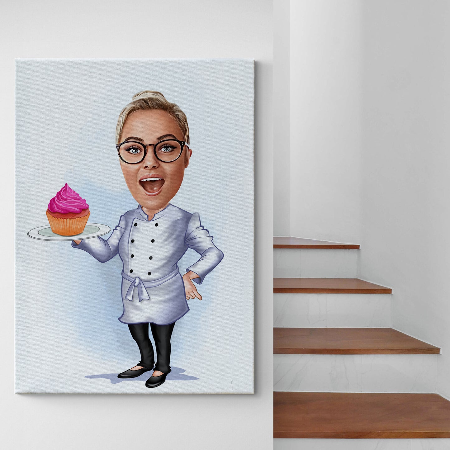 Kişiselleştirilmiş Pasta Şefi Temalı Karikatür Tablo