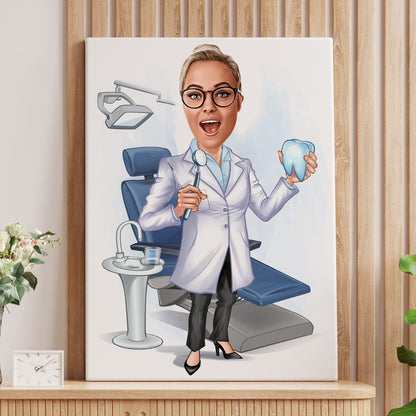 Kişiselleştirilmiş Diş Hekimi ve Ofisi Temalı Karikatür Tablo