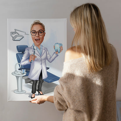 Kişiselleştirilmiş Diş Hekimi ve Ofisi Temalı Karikatür Tablo