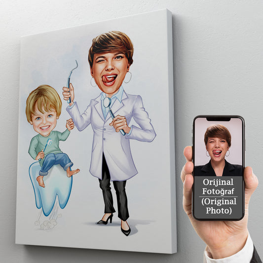 Kişiselleştirilmiş Diş Hekimi Temalı Karikatür Tablo