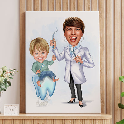 Kişiselleştirilmiş Diş Hekimi Temalı Karikatür Tablo