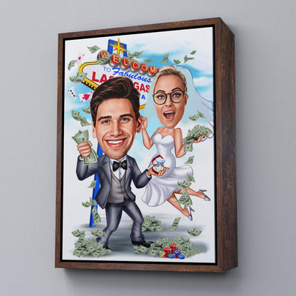 Kişiselleştirilmiş Las Vegas Temalı Düğün Karikatür Tablo