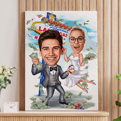 Kişiselleştirilmiş Las Vegas Temalı Düğün Karikatür Tablo