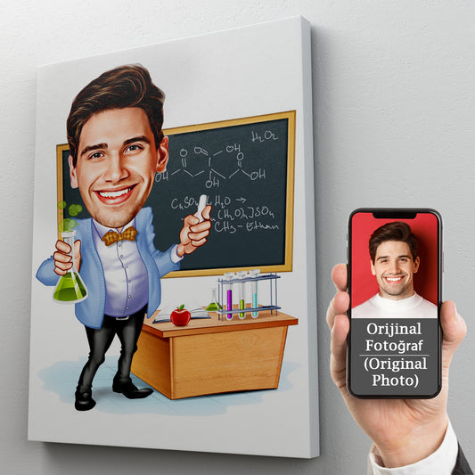 Kişiselleştirilmiş Kimya Öğretmeni Temalı Karikatür Tablo