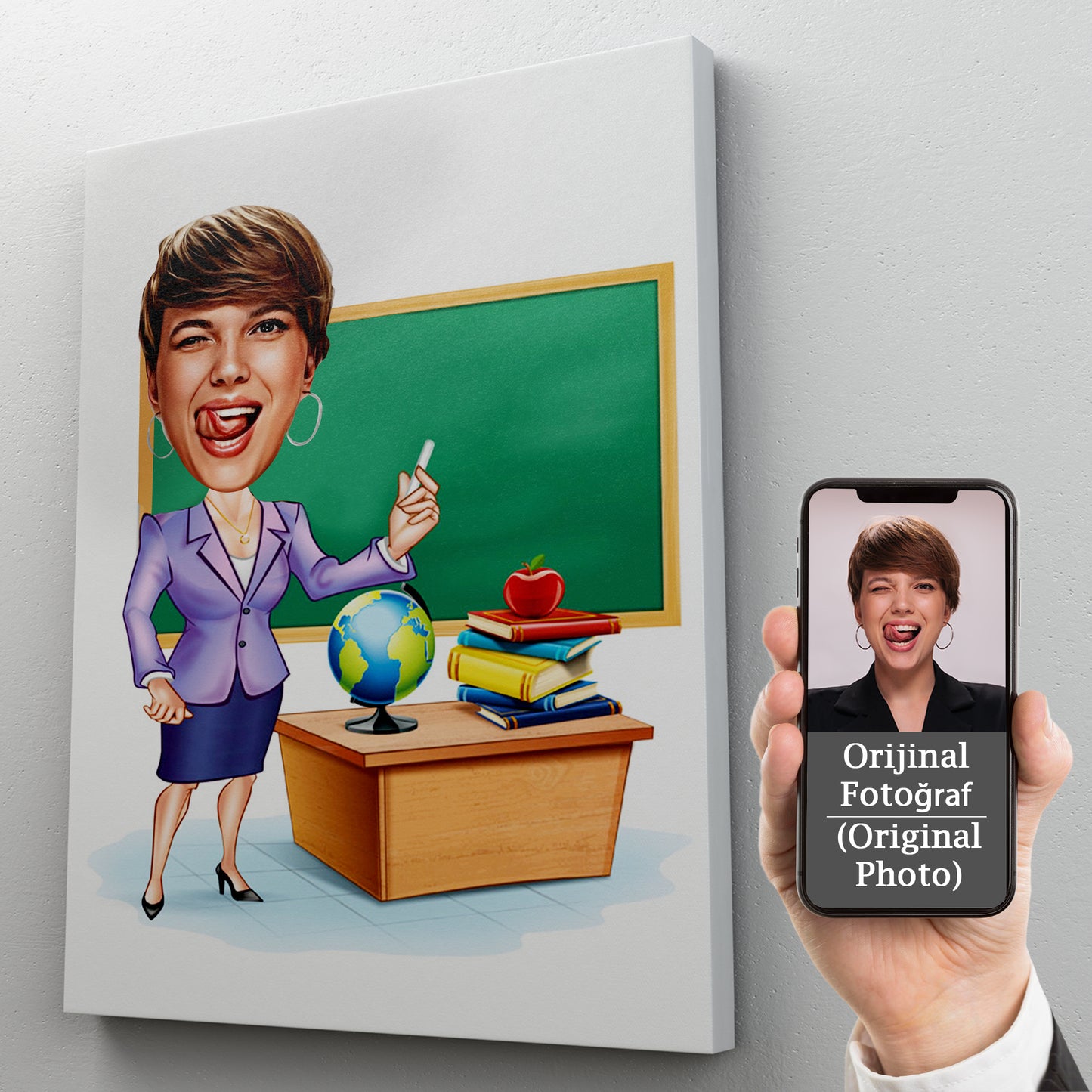 Kişiselleştirilmiş Öğretmen Temalı Karikatür Tablo