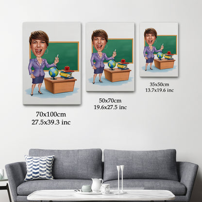 Kişiselleştirilmiş Öğretmen Temalı Karikatür Tablo