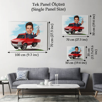 Kişiselleştirilmiş Araba Tamircisi Temalı Karikatür Tablo