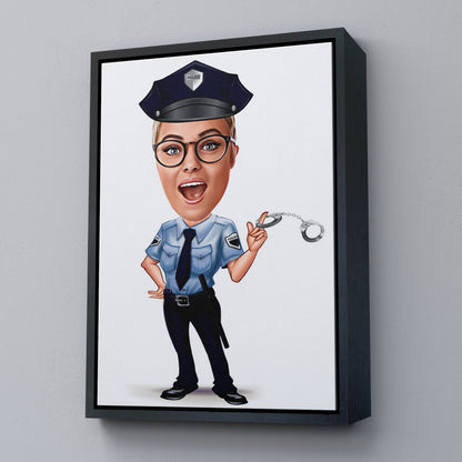 Kişiselleştirilmiş Kadın Polis Temalı Karikatür Tablo