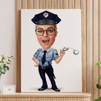 Kişiselleştirilmiş Kadın Polis Temalı Karikatür Tablo