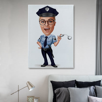 Kişiselleştirilmiş Kadın Polis Temalı Karikatür Tablo
