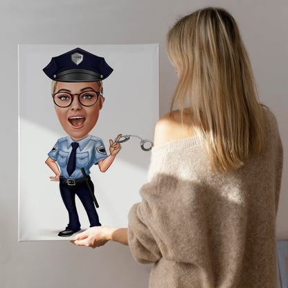 Kişiselleştirilmiş Kadın Polis Temalı Karikatür Tablo