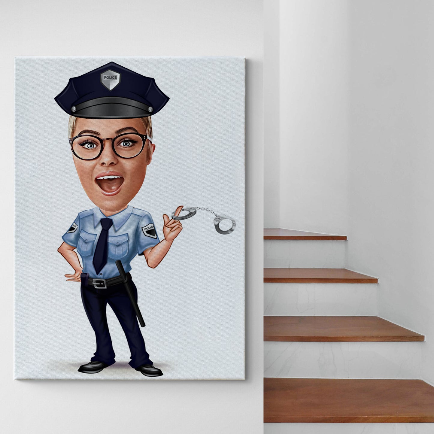 Kişiselleştirilmiş Kadın Polis Temalı Karikatür Tablo