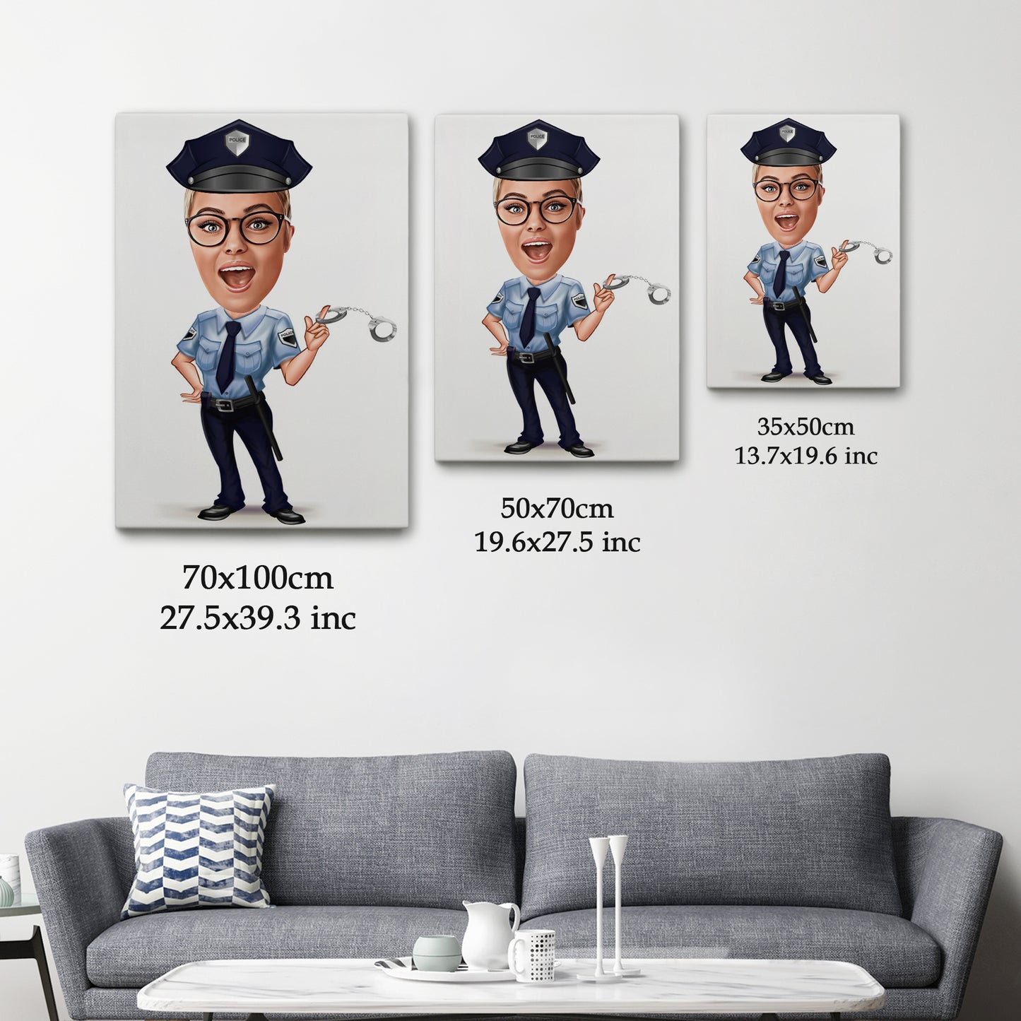 Kişiselleştirilmiş Kadın Polis Temalı Karikatür Tablo