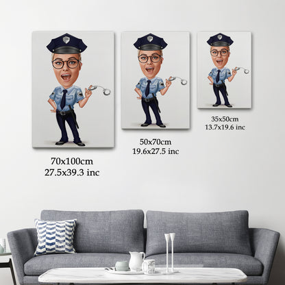 Kişiselleştirilmiş Kadın Polis Temalı Karikatür Tablo