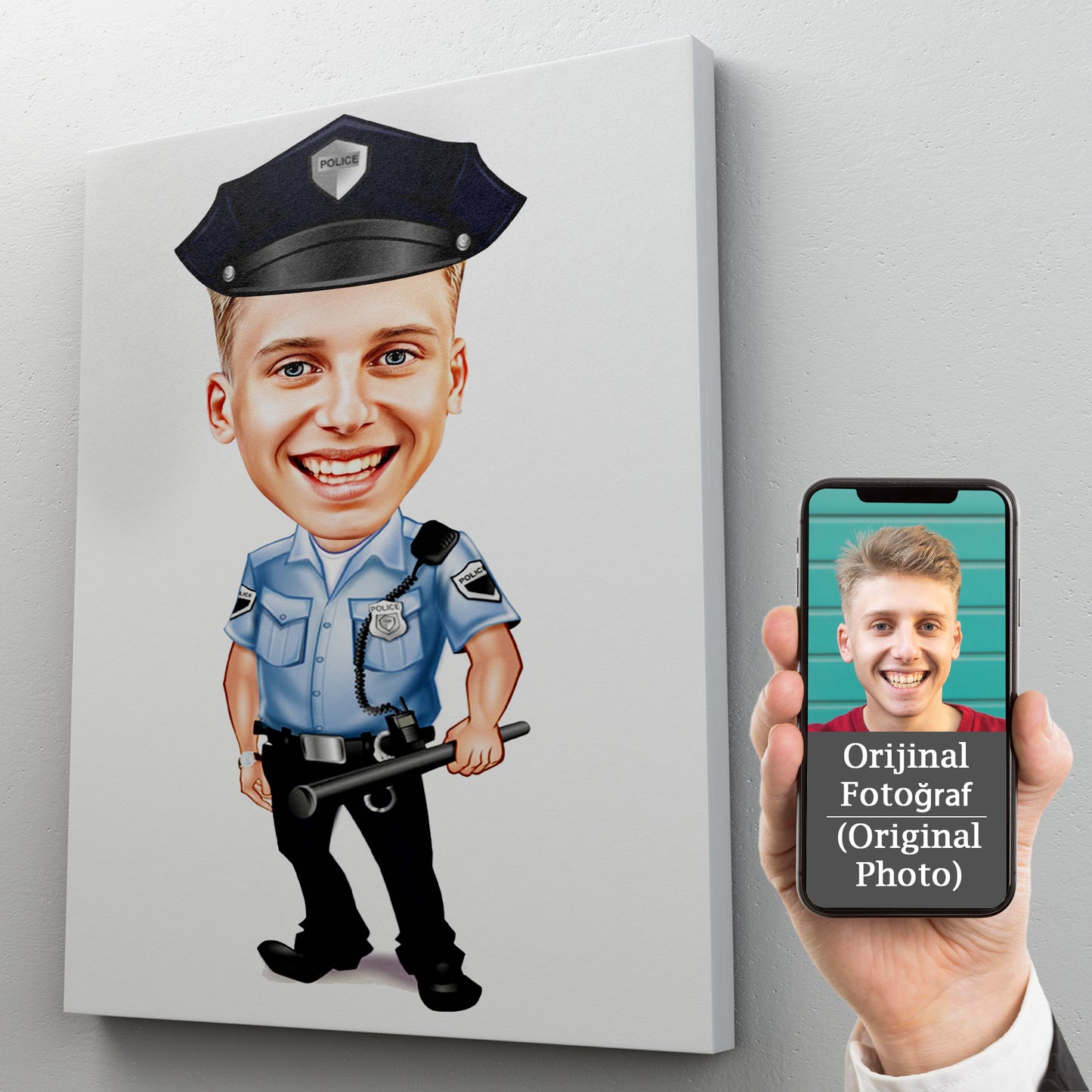 Kişiselleştirilmiş Polis Temalı Karikatür Tablo