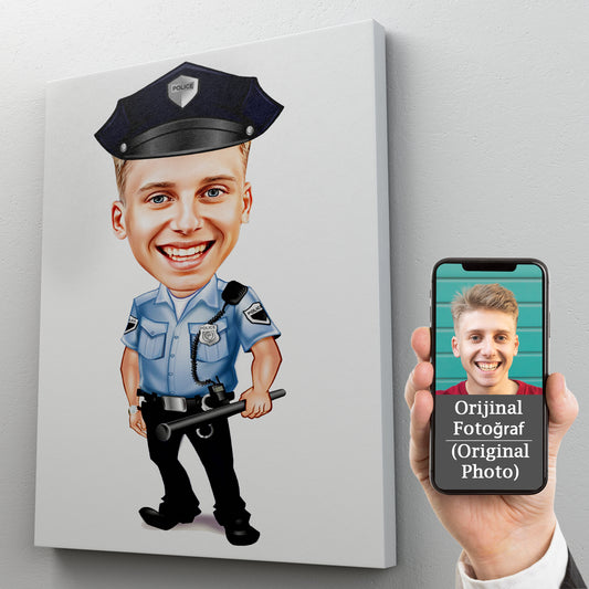Kişiselleştirilmiş Polis Temalı Karikatür Tablo