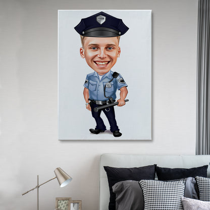 Kişiselleştirilmiş Polis Temalı Karikatür Tablo