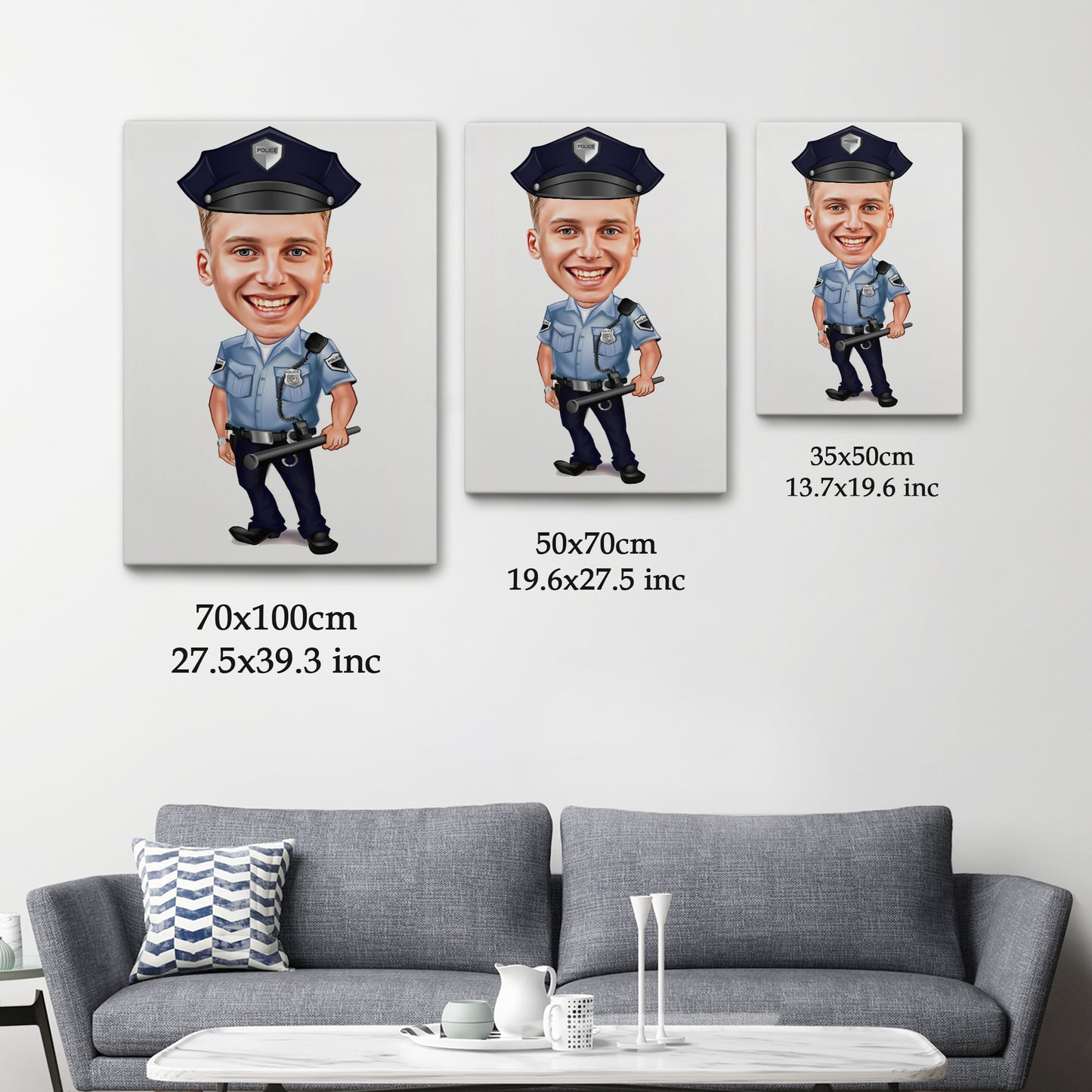 Kişiselleştirilmiş Polis Temalı Karikatür Tablo