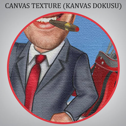 Kişiye Özel Uçak ve Golf Karikatür Tablosu