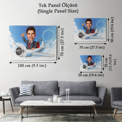 Kişiye Özel Uçak ve Golf Karikatür Tablosu