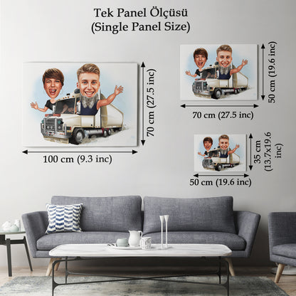 Kişiselleştirilmiş Kamyon Temalı Karikatür Tablo