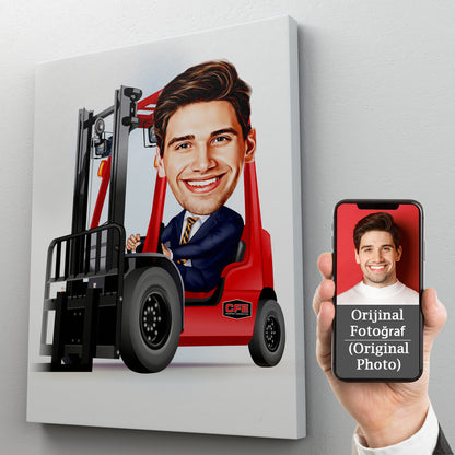 Kişiselleştirilmiş Forklift Temalı Karikatür Tablo