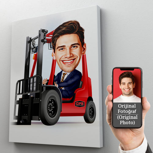 Kişiselleştirilmiş Forklift Temalı Karikatür Tablo