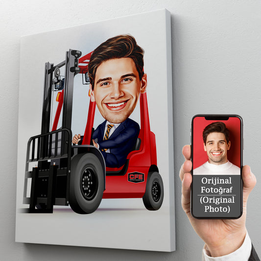 Kişiselleştirilmiş Forklift Temalı Karikatür Tablo