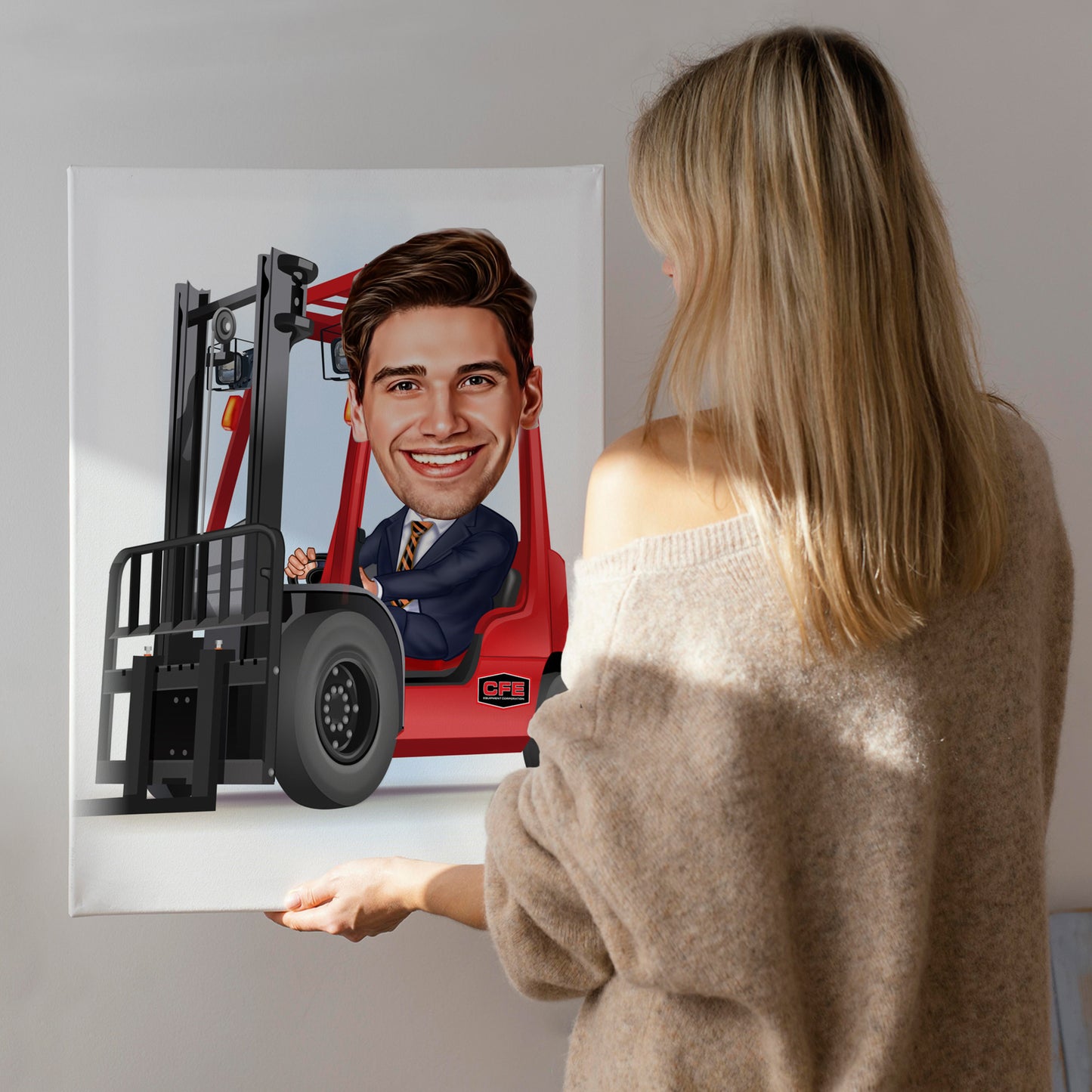 Kişiselleştirilmiş Forklift Temalı Karikatür Tablo