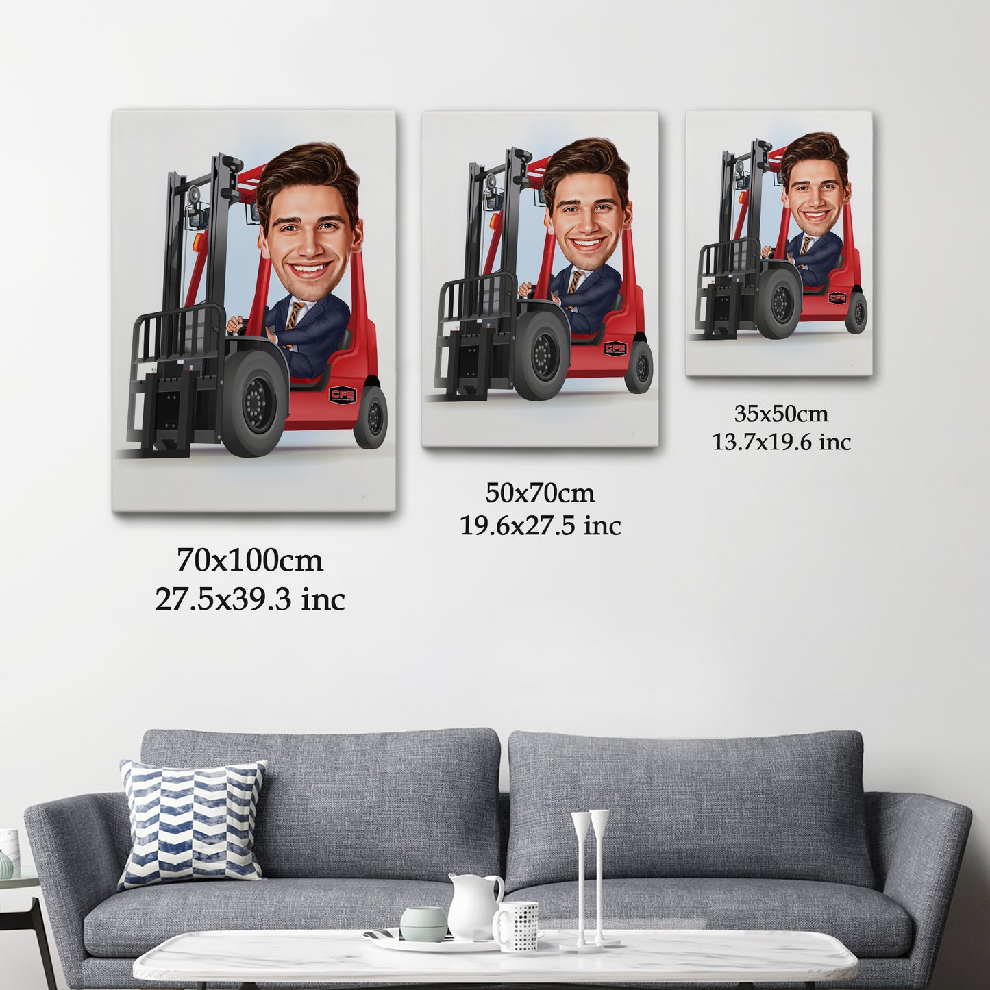 Kişiselleştirilmiş Forklift Temalı Karikatür Tablo
