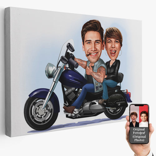 Kişiselleştirilmiş Motosiklet Temalı Karikatür Tablo
