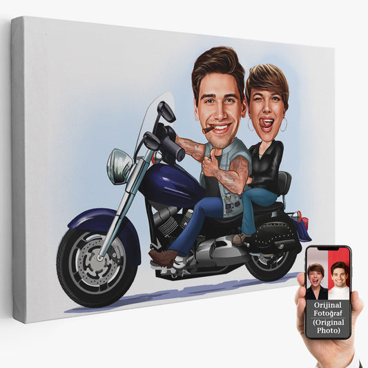 Kişiselleştirilmiş Motosiklet Temalı Karikatür Tablo