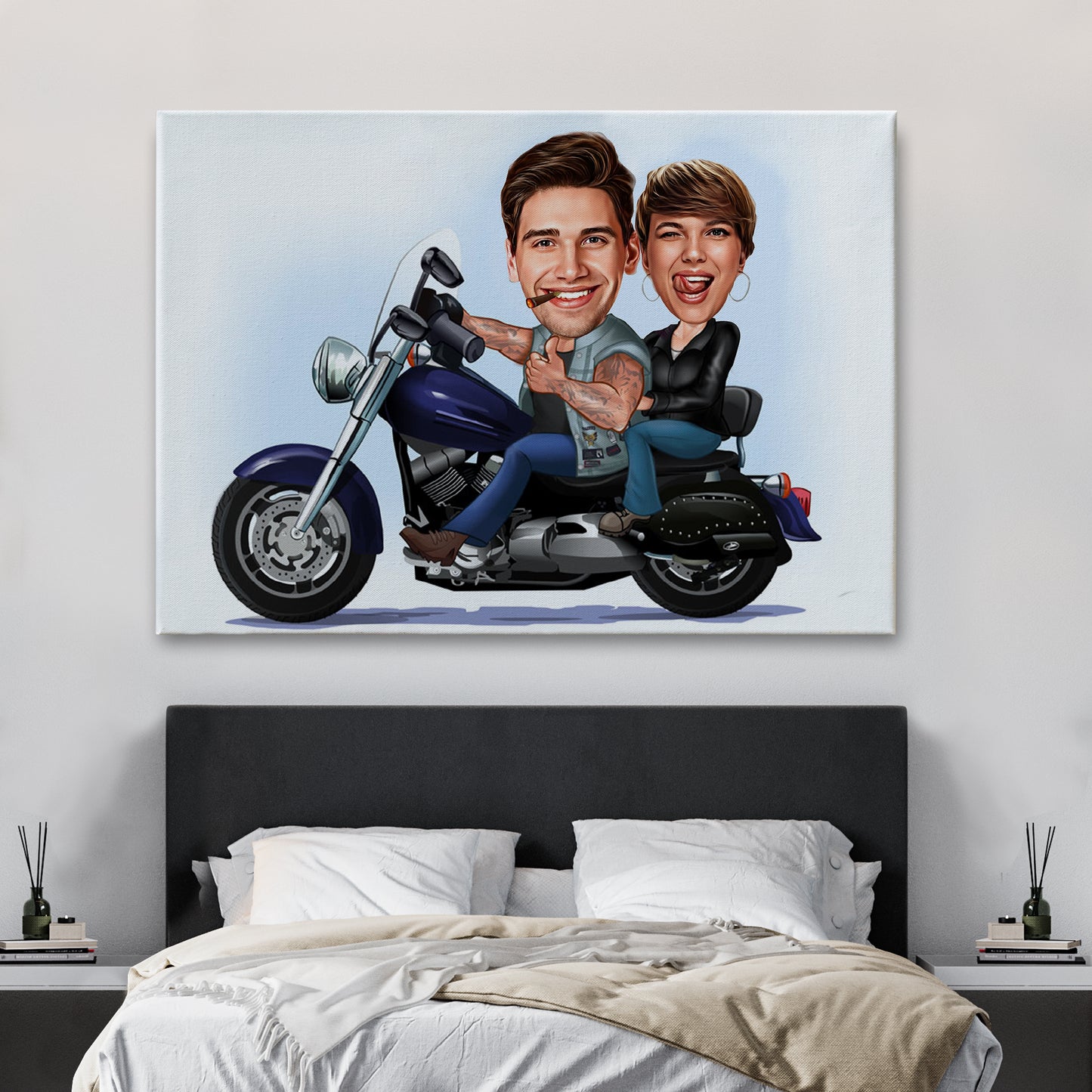 Kişiselleştirilmiş Motosiklet Temalı Karikatür Tablo
