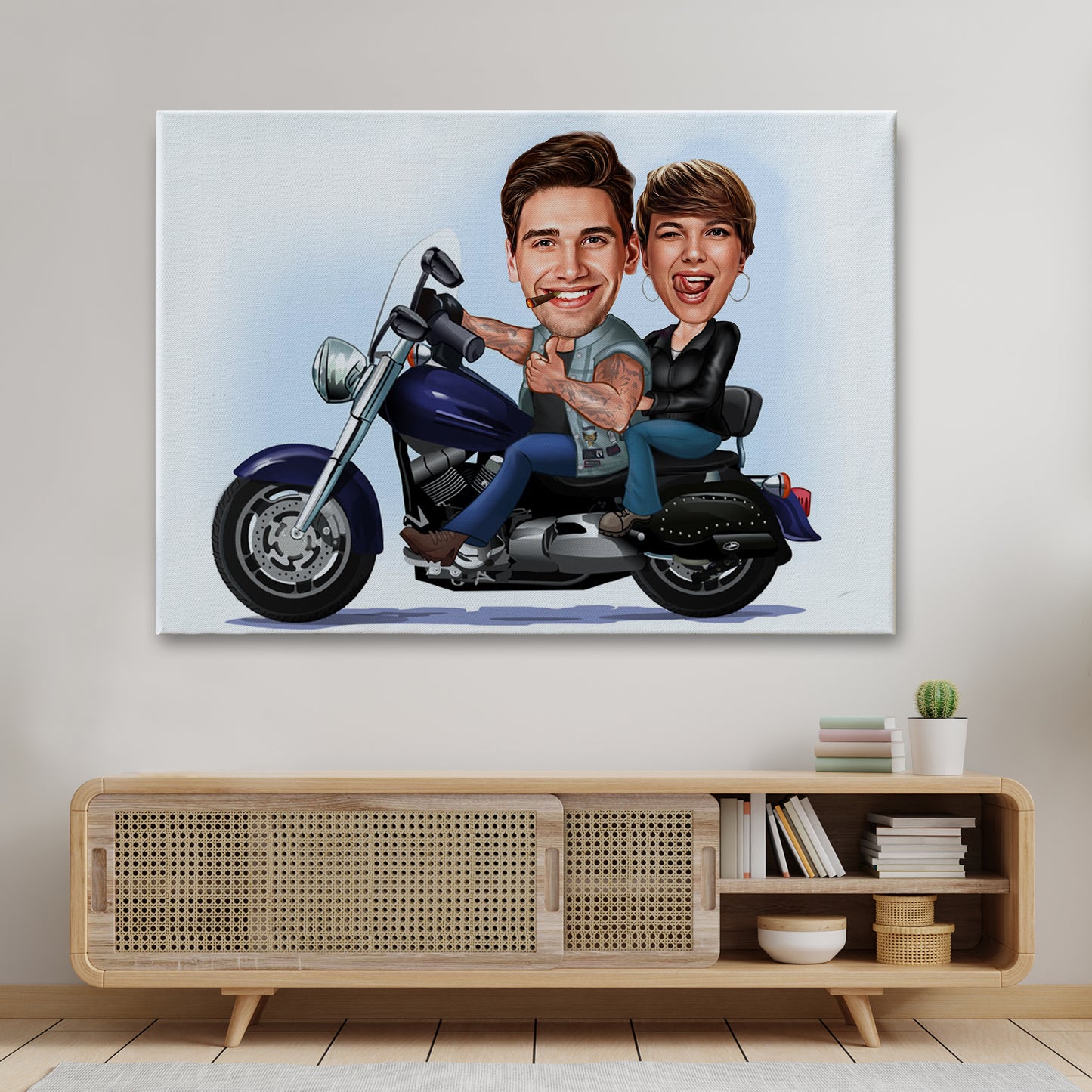 Kişiselleştirilmiş Motosiklet Temalı Karikatür Tablo