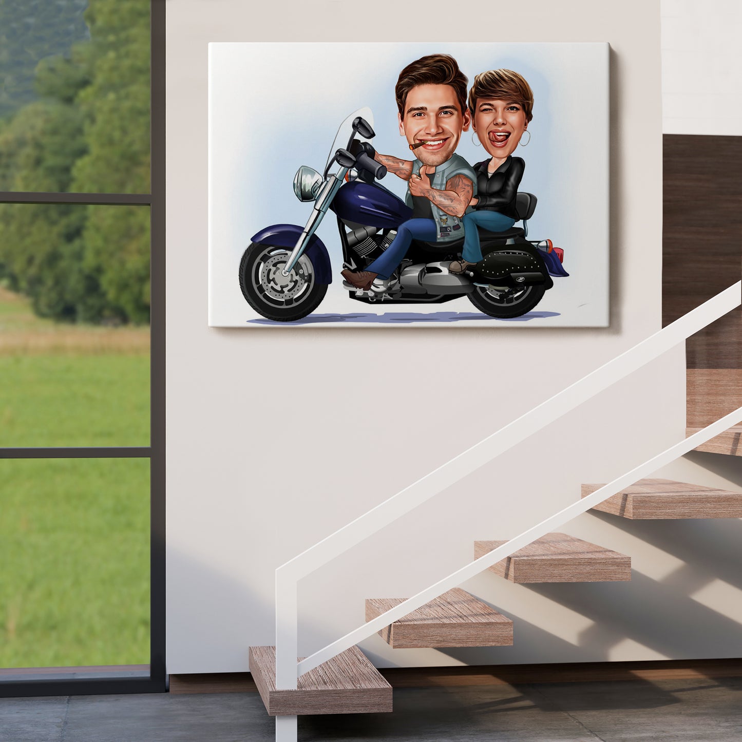 Kişiselleştirilmiş Motosiklet Temalı Karikatür Tablo