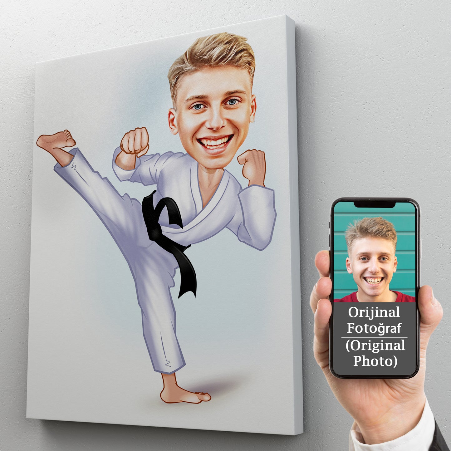 Kişiselleştirilmiş Karateci Temalı Karikatür Tablo