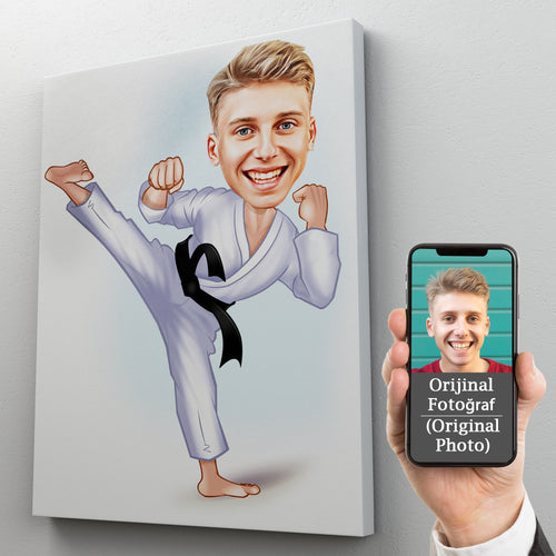 Kişiselleştirilmiş Karateci Temalı Karikatür Tablo
