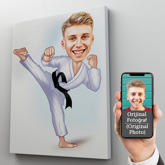 Kişiselleştirilmiş Karateci Temalı Karikatür Tablo