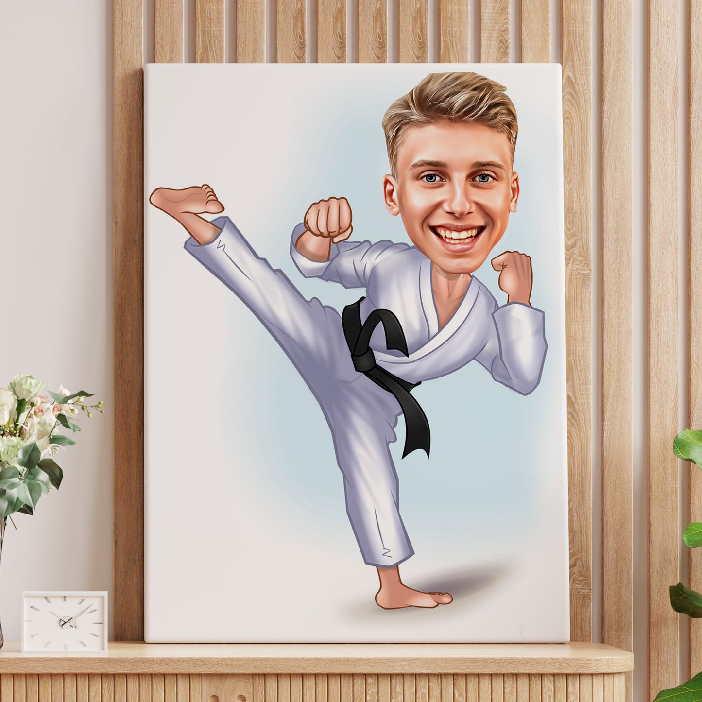 Kişiselleştirilmiş Karateci Temalı Karikatür Tablo
