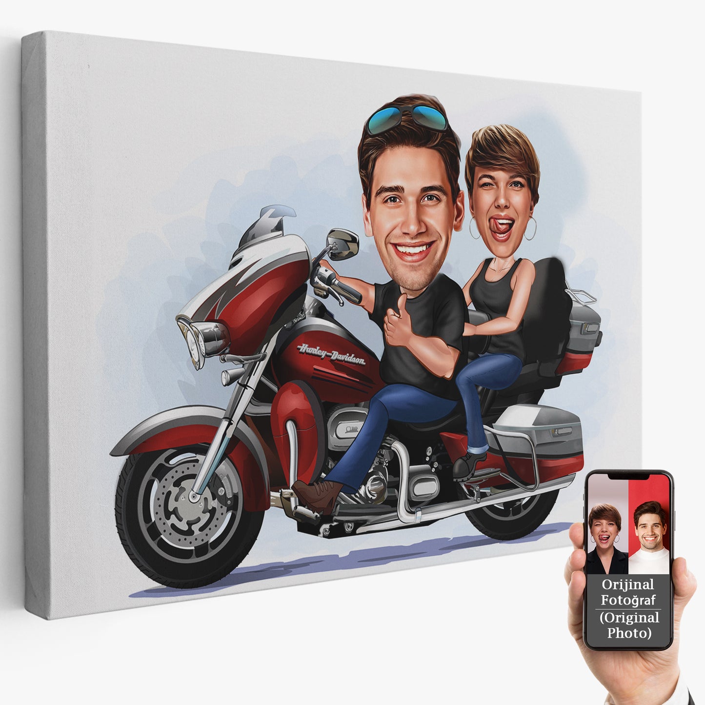 Kişiselleştirilmiş Motorcu Temalı Karikatür Tablo