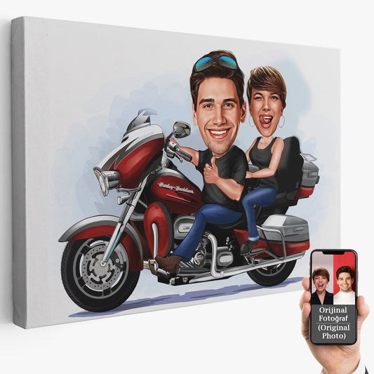 Kişiselleştirilmiş Motorcu Temalı Karikatür Tablo