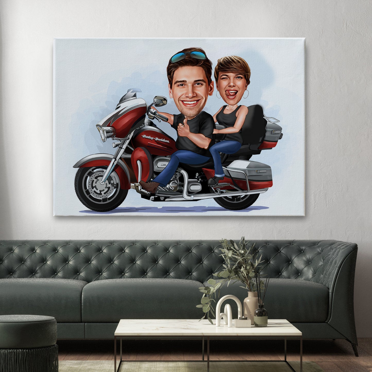 Kişiselleştirilmiş Motorcu Temalı Karikatür Tablo