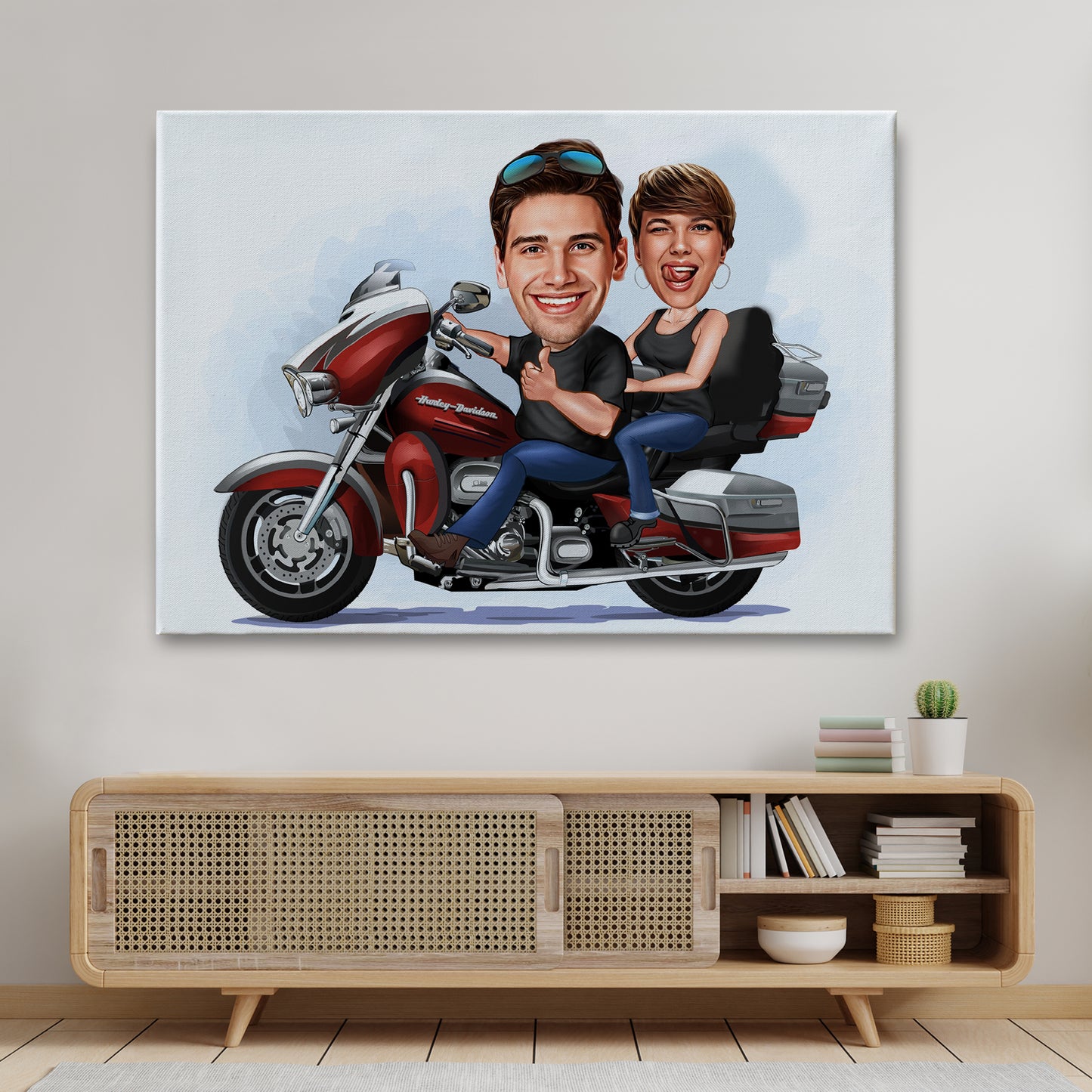 Kişiselleştirilmiş Motorcu Temalı Karikatür Tablo