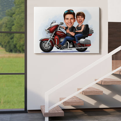 Kişiselleştirilmiş Motorcu Temalı Karikatür Tablo