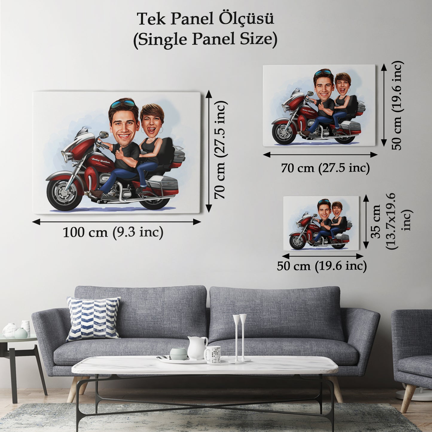 Kişiselleştirilmiş Motorcu Temalı Karikatür Tablo