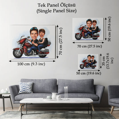 Kişiselleştirilmiş Motorcu Temalı Karikatür Tablo